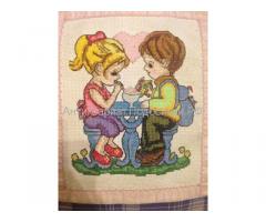 Подушка с вышивкой девочка и мальчик